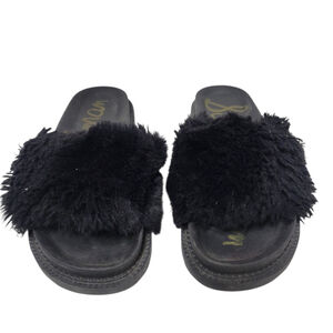 Sam Edelman Woman’s Black Blaire Faux Fur Slip On Slides Size 6M